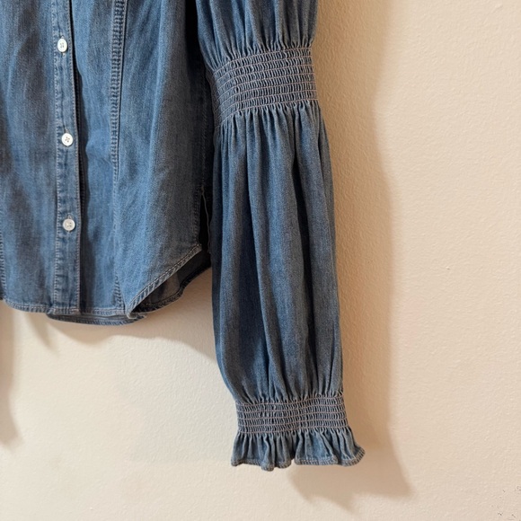 VERONICA BEARD Dalton Gathered Denim Shirt, Button Down, Long Sleeve, Size 2 - Picture 9 of 11
